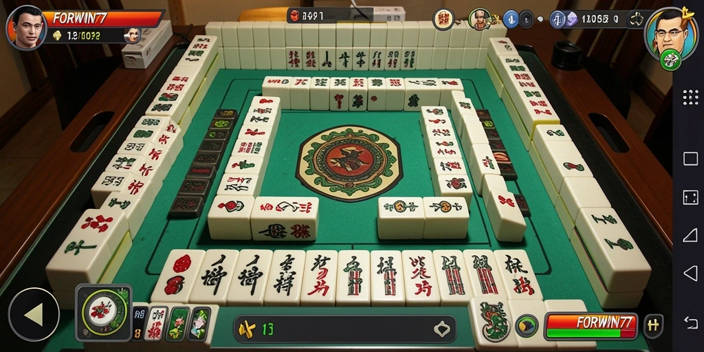 Tangkapan layar dari FORWIN77 menampilkan gameplay Mahjong yang seru.