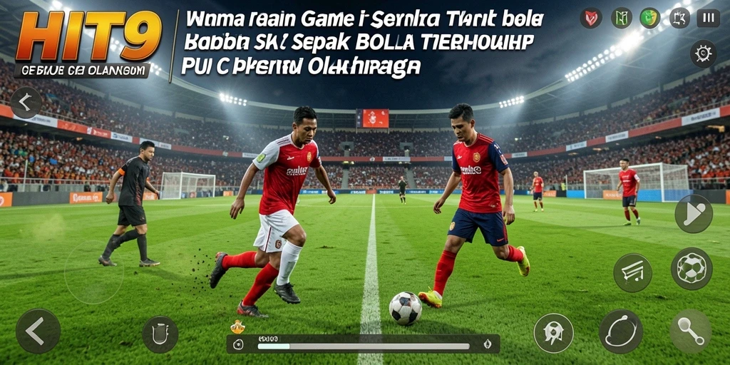 Gambaran gameplay seru HIT9 dengan aksi sepak bola penuh semangat.