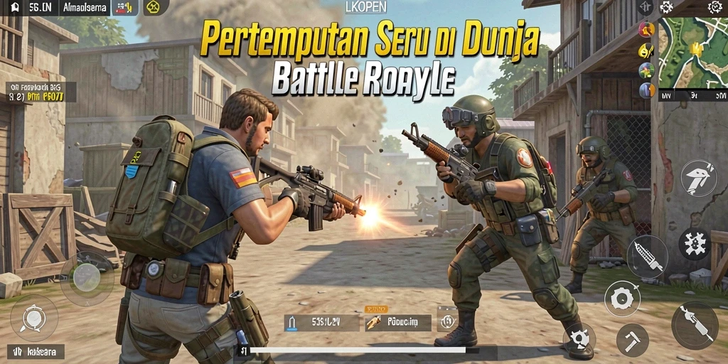 Tangkapan layar gameplay LKOPEN yang intens dan penuh aksi dalam pertarungan Battle Royale.