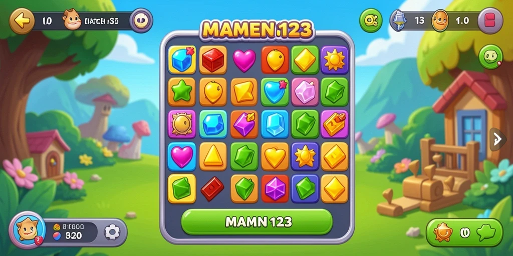 Screenshot gameplay MAMEN123 menunjukkan kombinasi objek berwarna-warni yang menarik.
