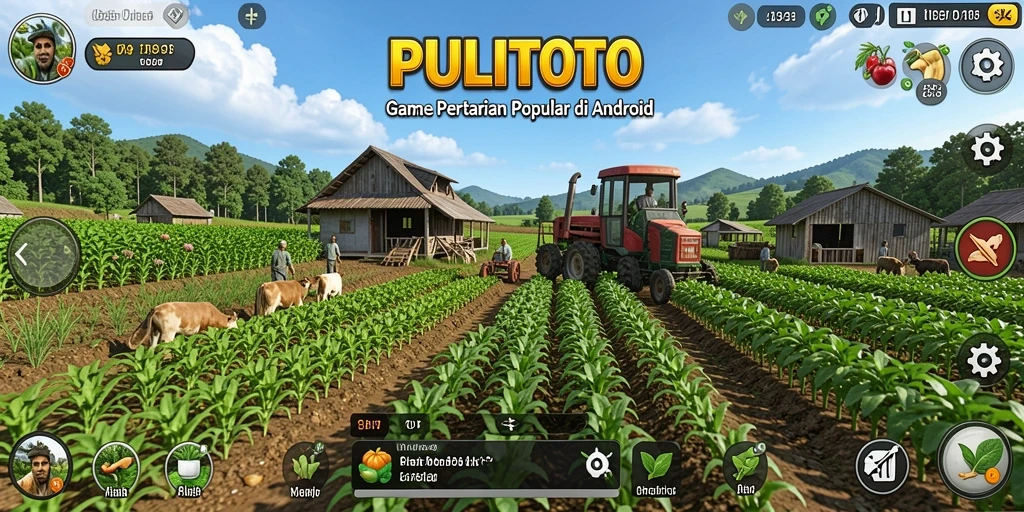 Tampilan gameplay PULITOTO dengan kebun yang subur.