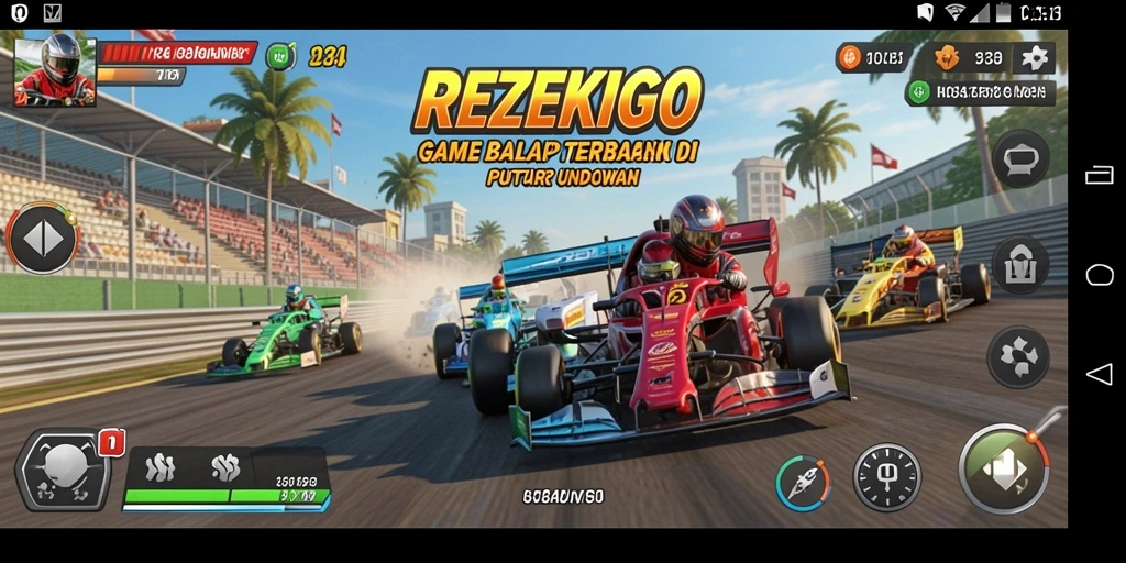 Tampilan gameplay balap yang seru dan menegangkan dalam REZEKIGO.