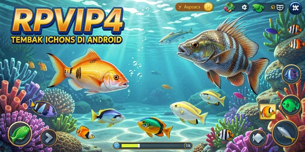Screenshot RPVIP4 menunjukkan aksi seru dalam menembak ikan.