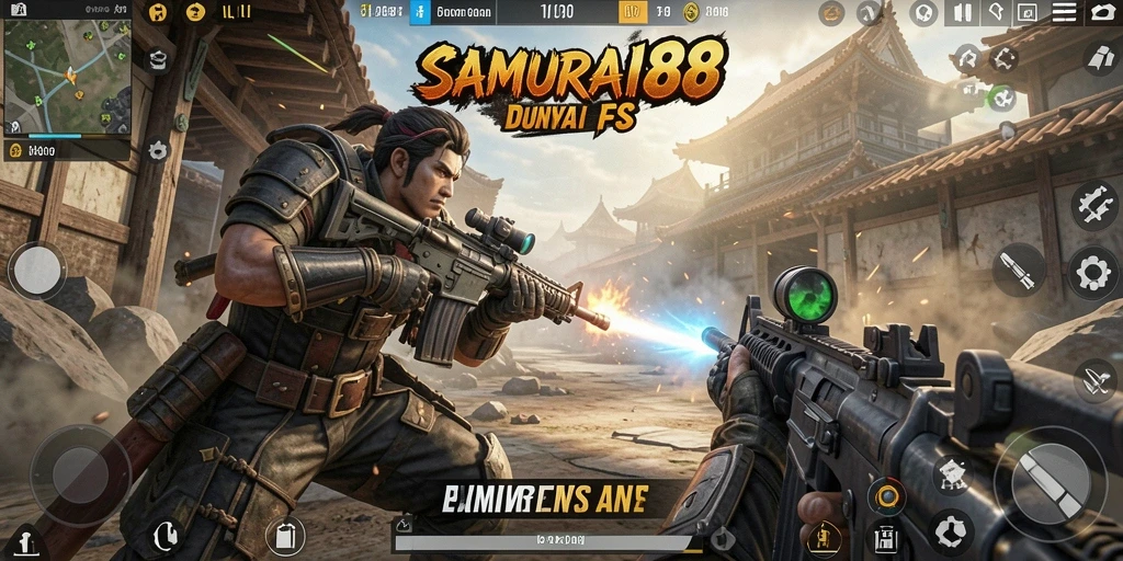 Tampilan gameplay menegangkan di SAMURAI88 dengan aksi FPS yang cepat.